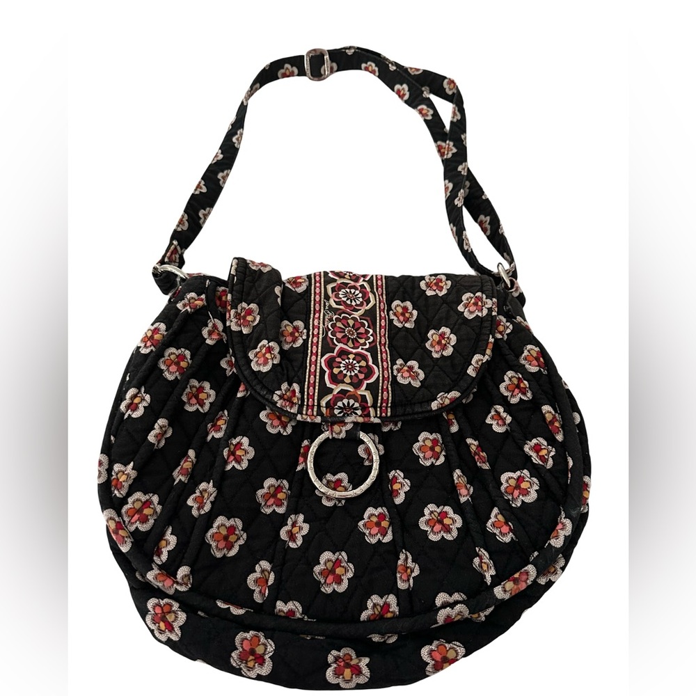 Vera Bradley Quilted Floral Crossbody Purse Black Red Plaid Lining
